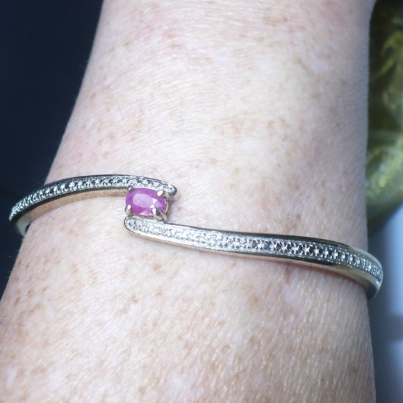 925 R China gold vermeil Sterling Silver Genuine Ruby hinged Bangle Bracelet - Picture 8 of 9